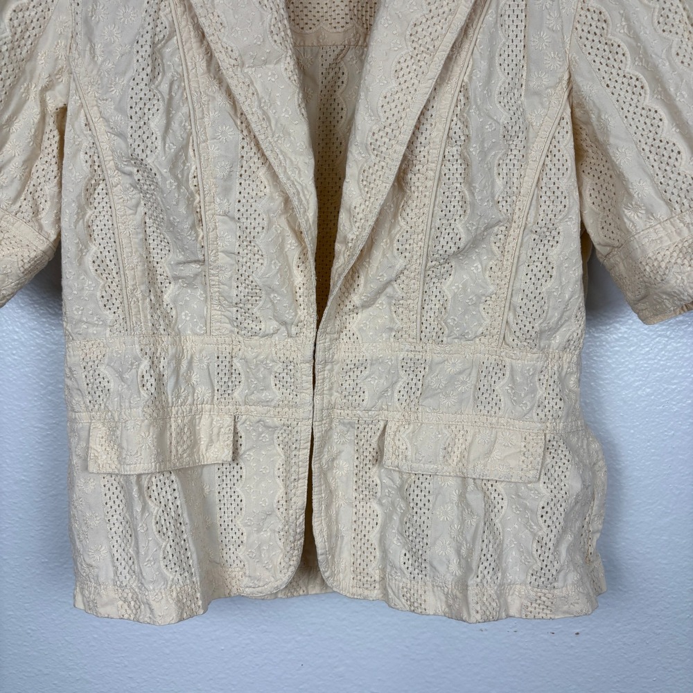 Coldwater Creek Ivory Eyelet Embroidered Cotton Blazer Jacket Hook Front Sz M - Picture 5 of 14